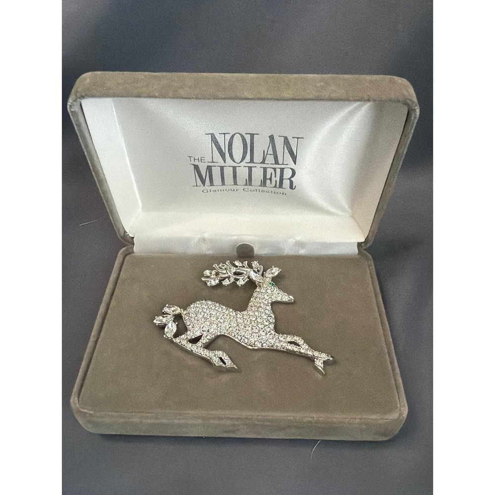Nolan Miller Glamour Collection Rhinestone Reindeer Brooch Holiday Pin